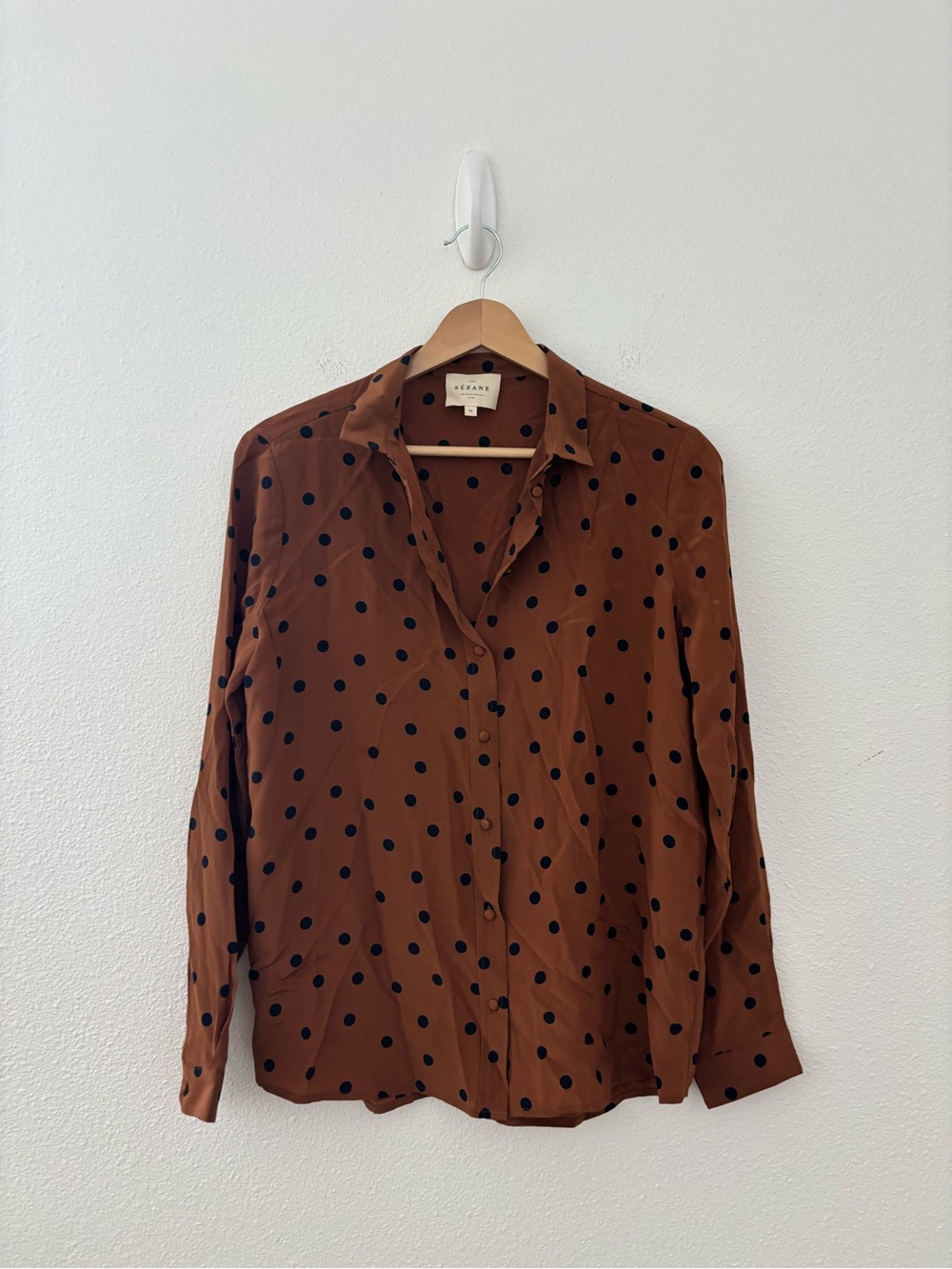 Sezane Ann shirt in brown and navy polka dot - Picture 2 of 5